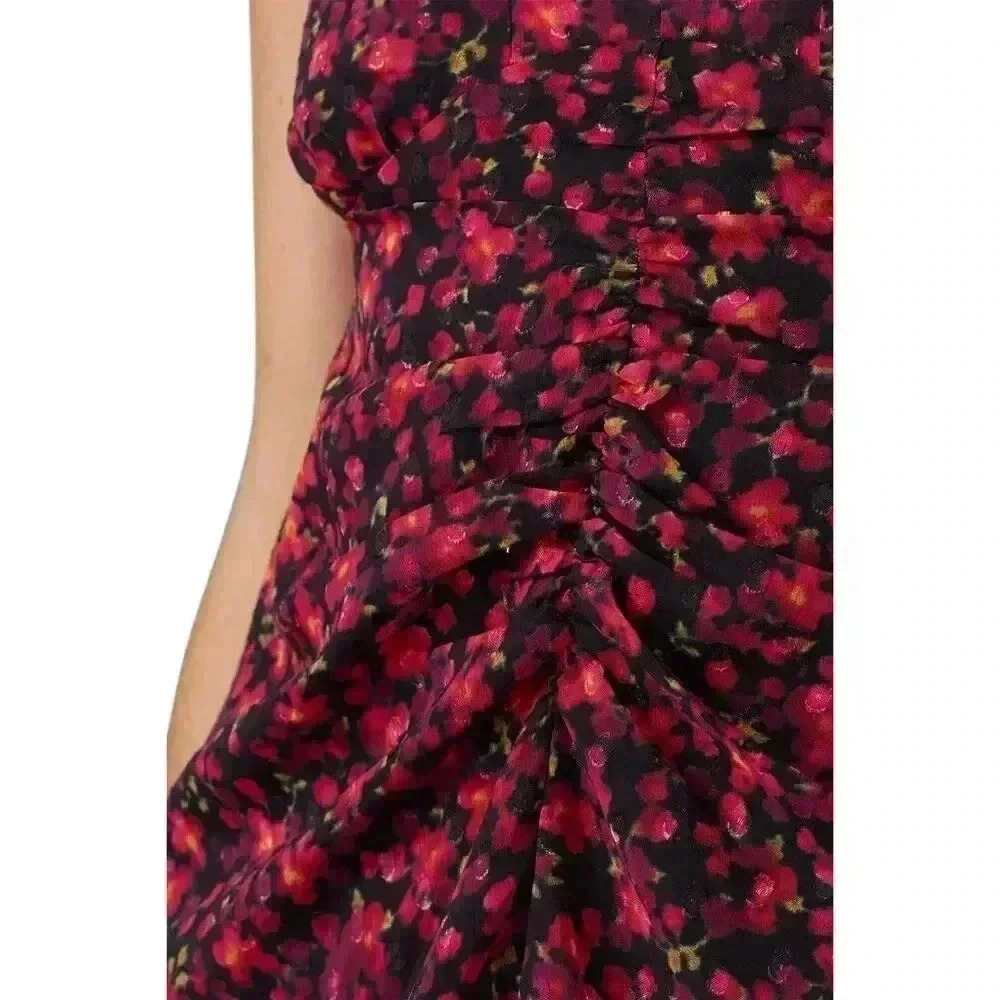 All Saints Aldine Cherry Blossom Print Sleeveless Sheath Dress Size 6 Ruched - Picture 4 of 12